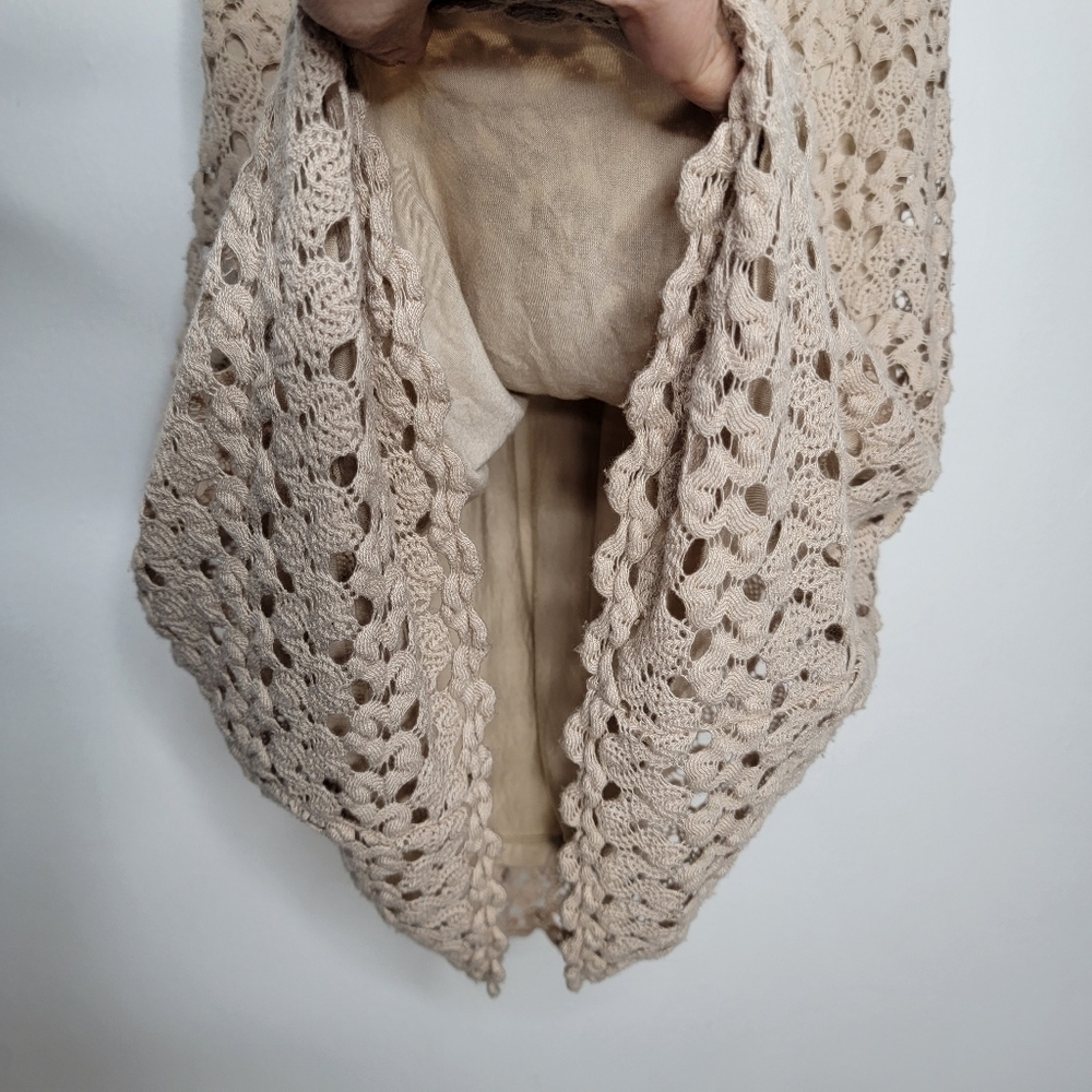 FREE PEOPLE Nude Mini Dress Lily Crochet Blouson Lace Overlay Cutout Women Small - Picture 9 of 14